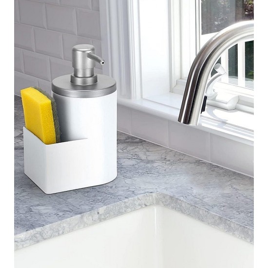 Dispenser 600ml Para Detergente E Bucha Branco Com Cromo Fosco